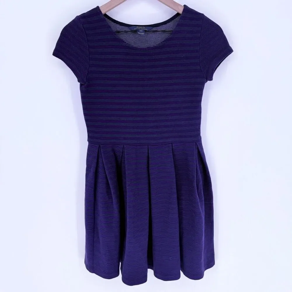 Ralph Lauren Girls Purple Striped Knee Length Dress Size XL 16